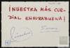 Felicitación de Ricardo de la Reguera y Susana a Miguel Delibes Setién por su ingreso en la Acade...